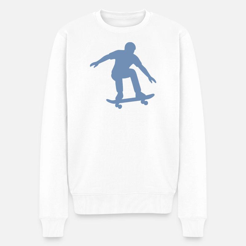 Minimalistisch Skateboarder Silhouette Sport Hobby - Männer Premium Bio Pullover - Weiß