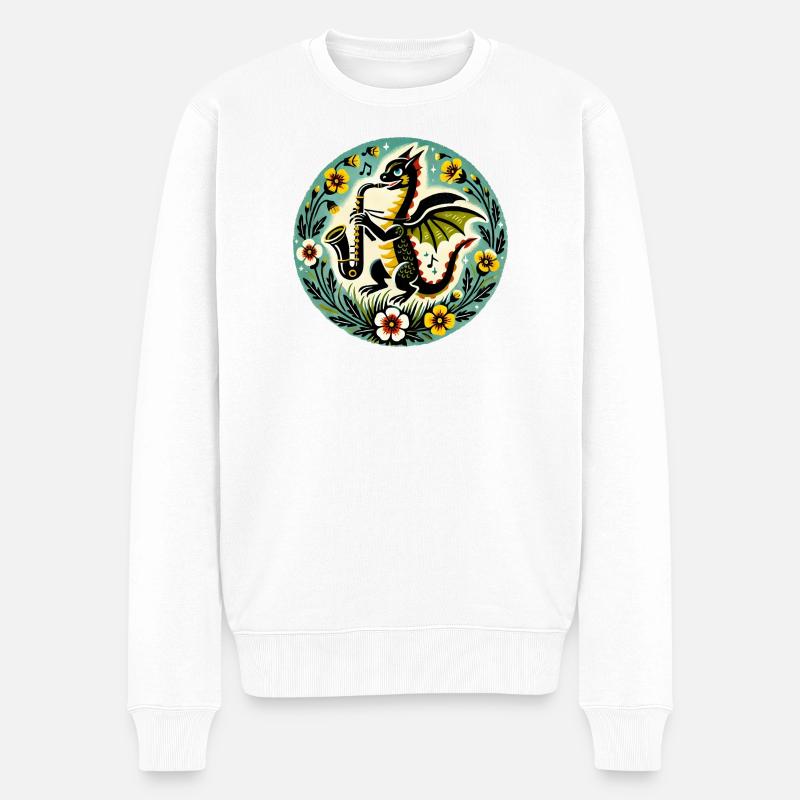 Wunderliches Drachen-Jazz-Design - Männer Premium Bio Pullover - Weiß
