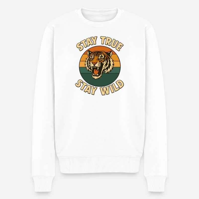  Stay True – Stay Wild – Tiger - Männer Premium Bio Pullover - Weiß