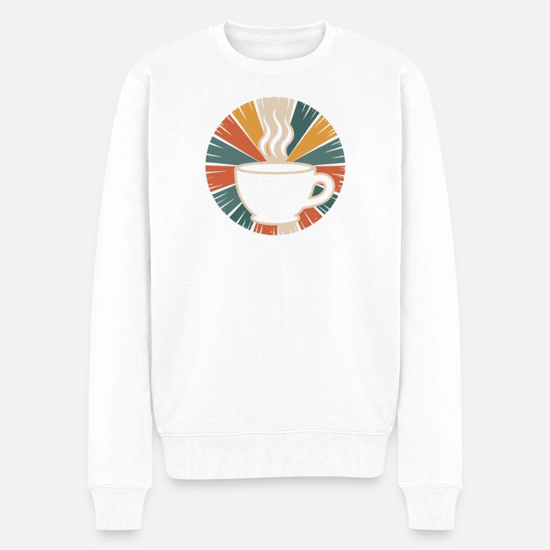Wärmende Kaffeetasse Retro Design - Männer Premium Bio Pullover - Weiß