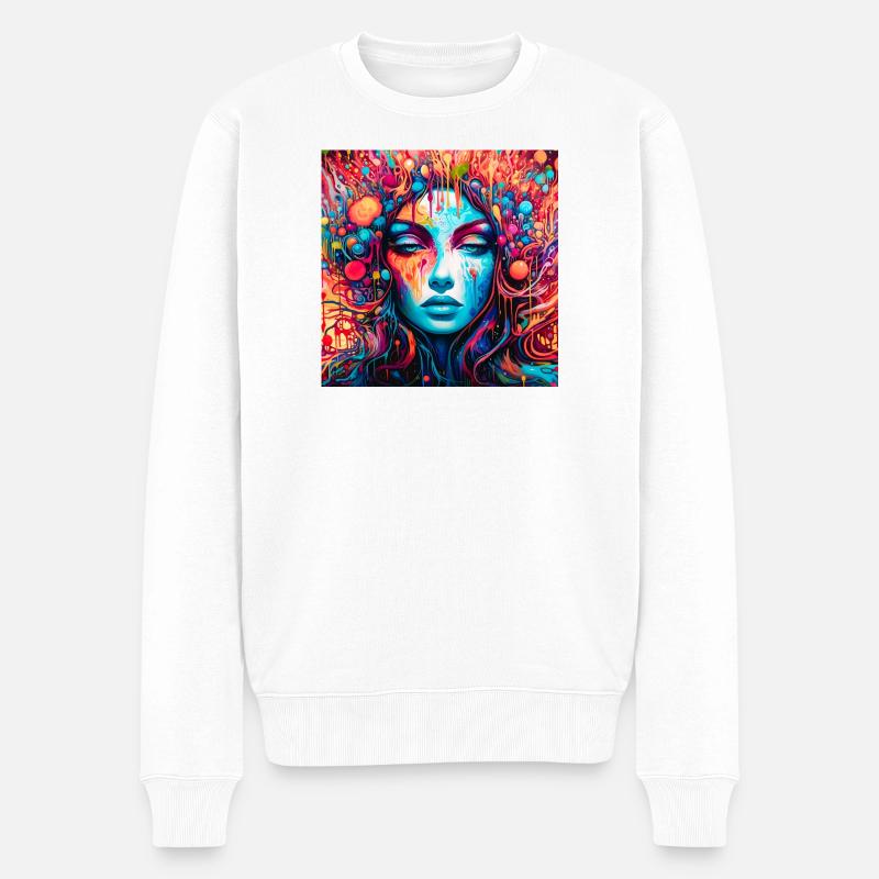 Psychedelisches Märchen-Porträt - Männer Premium Bio Pullover - Weiß