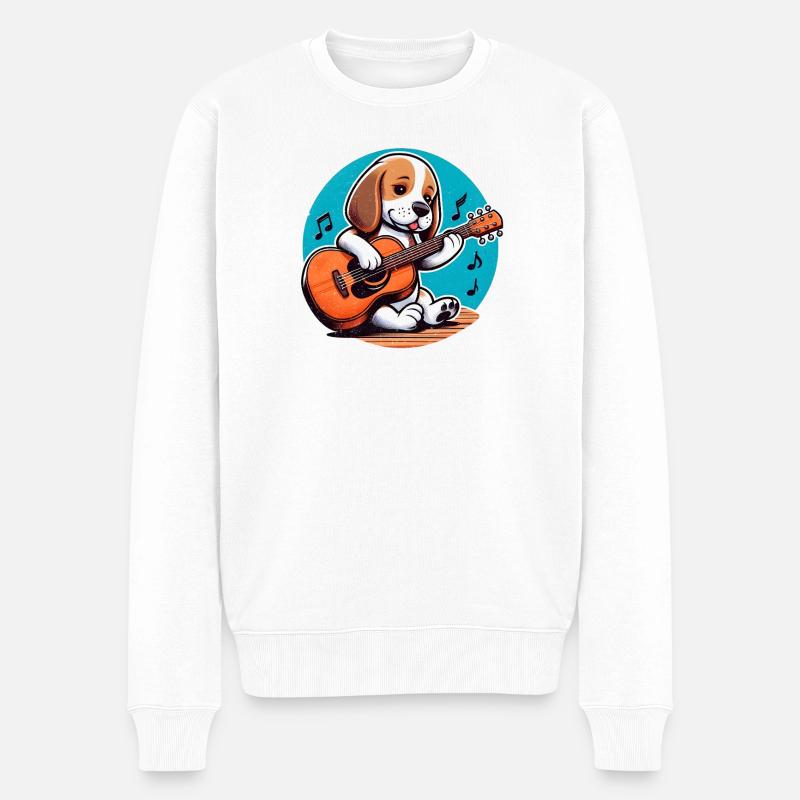 Chiot mignon avec guitare - Pull Premium bio Homme - blanc