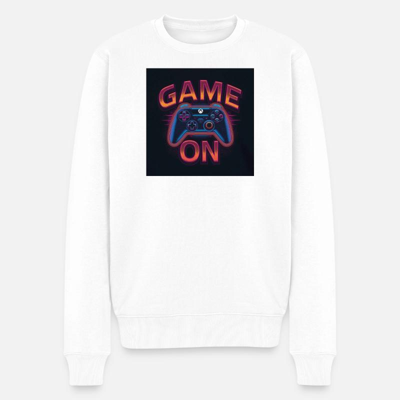 Leuchtender Gaming-Controller mit Neon-Design - Männer Premium Bio Pullover - Weiß