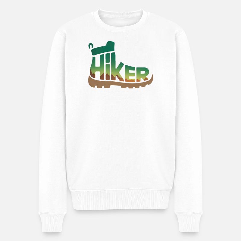 Wanderer Typografie - Wandern Design - Männer Premium Bio Pullover - Weiß