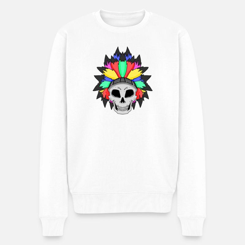 Farbiger Totenkopf mit Federkrone - Männer Premium Bio Pullover - Weiß