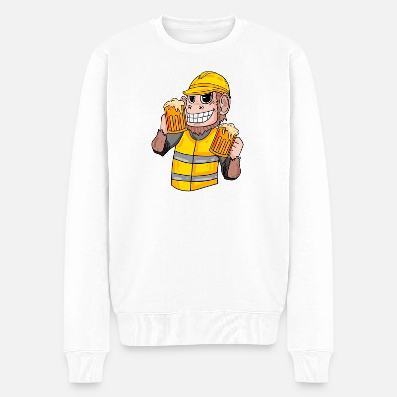 Construction worker monkey with beer - Men's Premium Organic Jumper - white