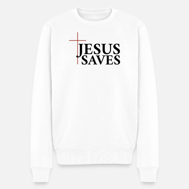 Jesus Rettet - Männer Premium Bio Pullover - Weiß
