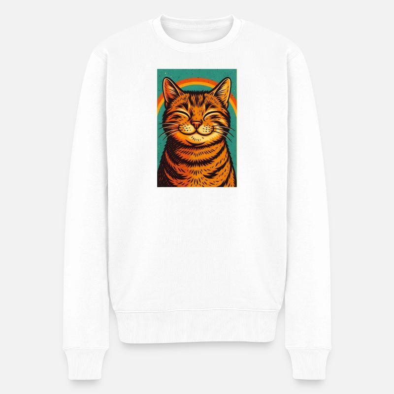 Chat heureux, Chats d’amour - Pull Premium bio Homme - blanc