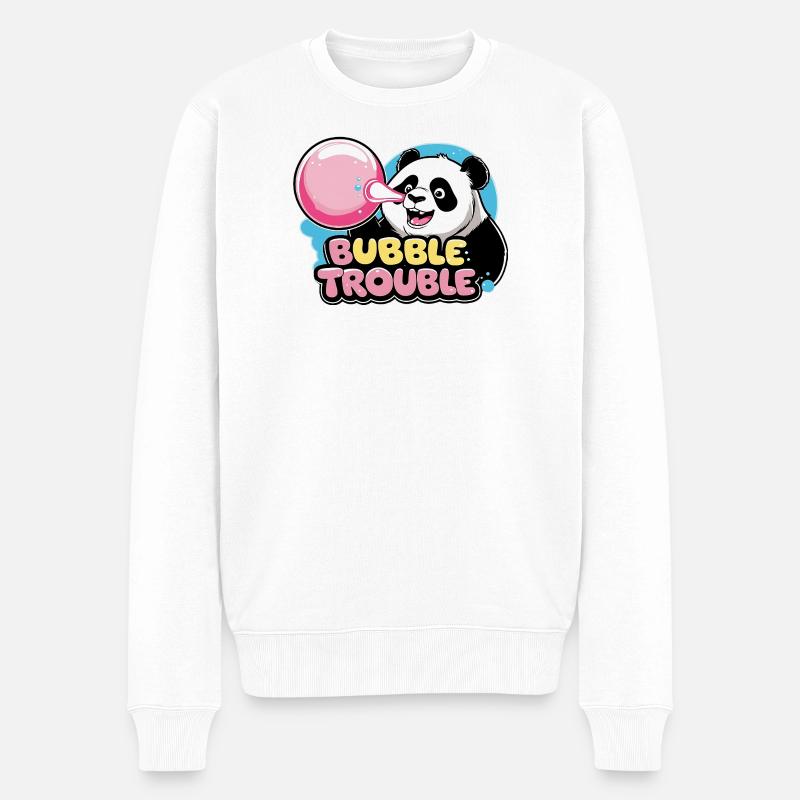 Niedlicher Panda mit Bubble-Kaugummi - Männer Premium Bio Pullover - Weiß