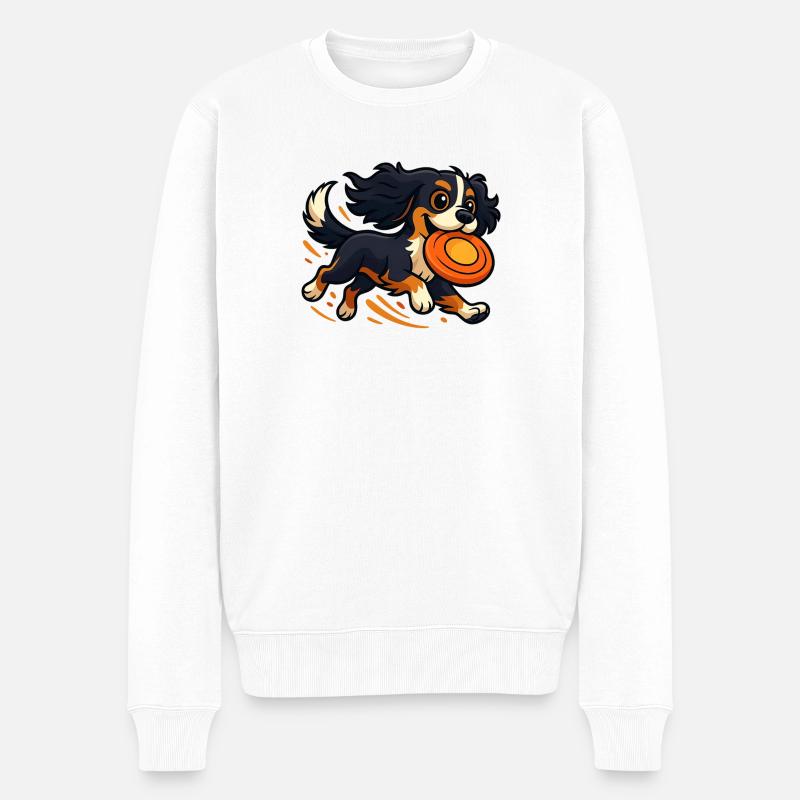 Kavalier König Charles Karikatur mit Frisbee - Männer Premium Bio Pullover - Weiß