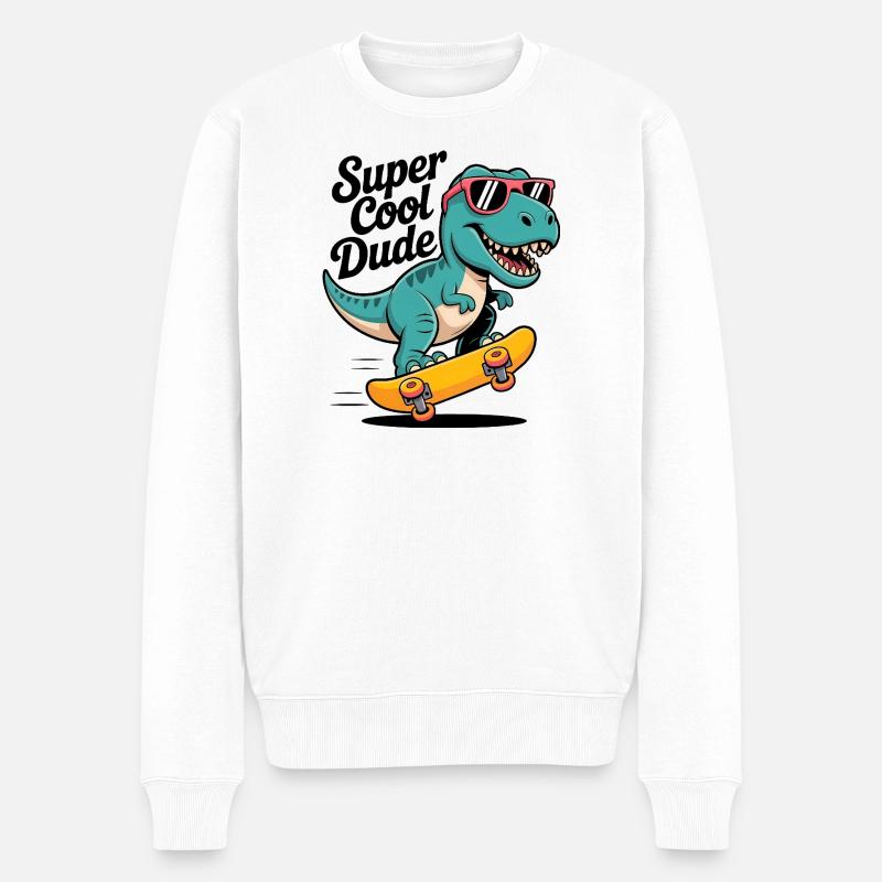 Super cooler Skateboard Dinosaurier - Männer Premium Bio Pullover - Weiß