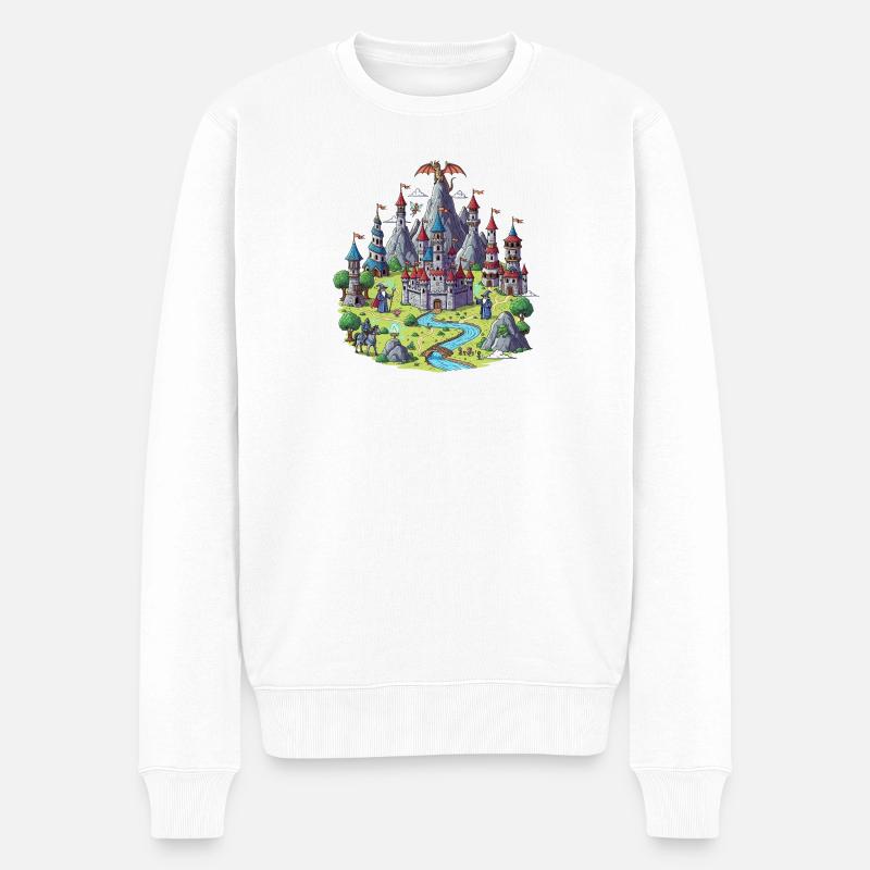 Mittelalterliche Zauberschloss Illustration - Männer Premium Bio Pullover - Weiß