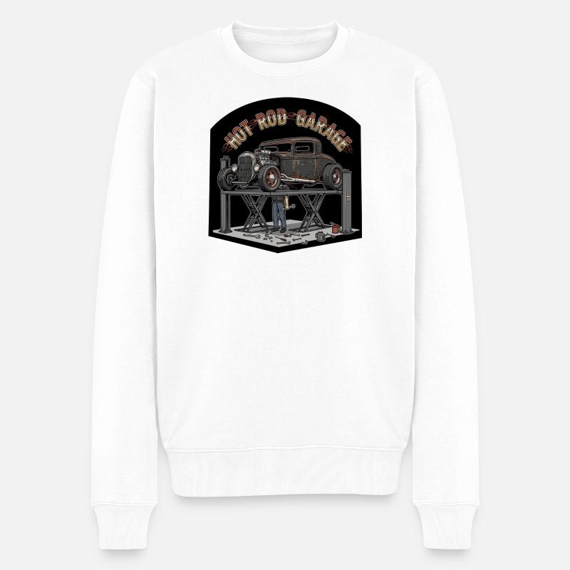 Retro Hot Rod Garage Design - Männer Premium Bio Pullover - Weiß
