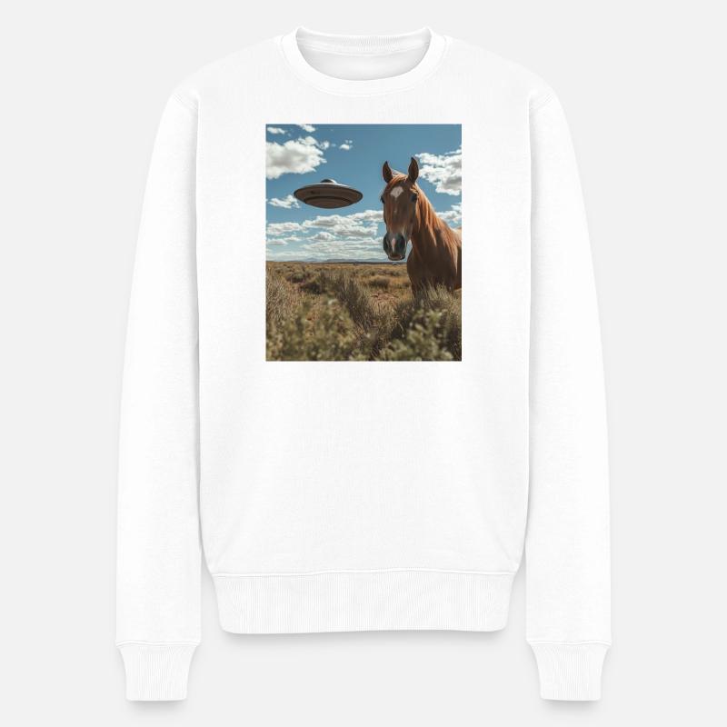 Selfie de cheval avec OVNI - Pull Premium bio Homme - blanc