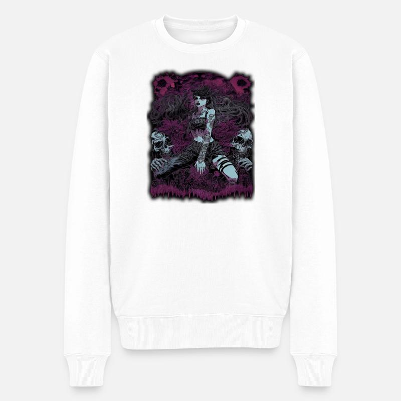 Dunkle Zauberin mit Totenkopf-Elementen - Männer Premium Bio Pullover - Weiß