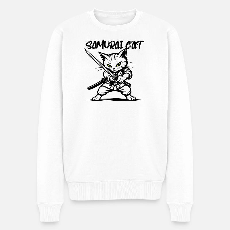 Chat samouraï - Pull Premium bio Homme - blanc