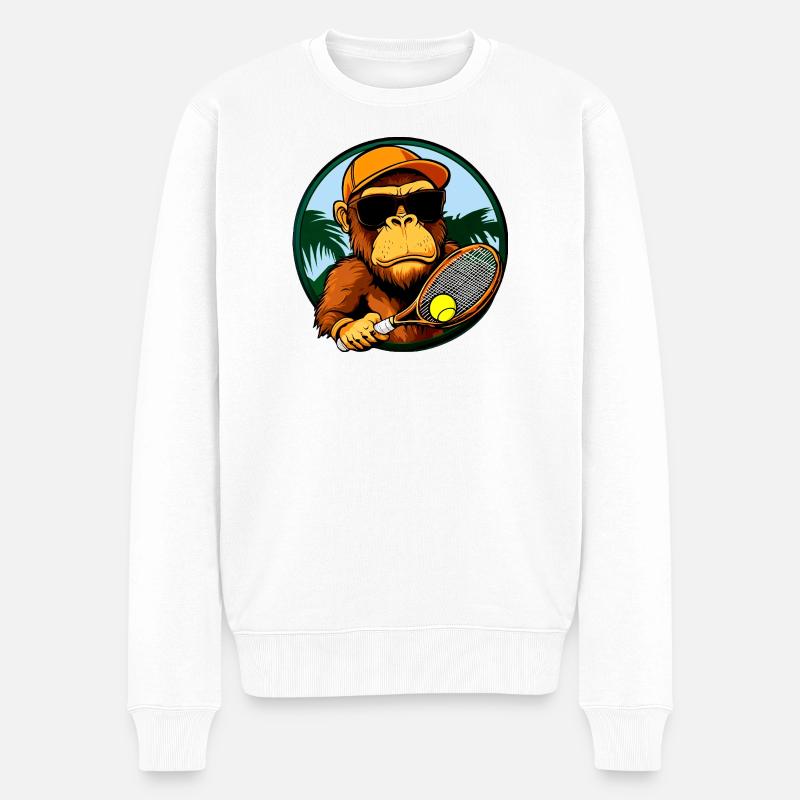 Affen Tennisspieler / Tennis Affe - Männer Premium Bio Pullover - Weiß