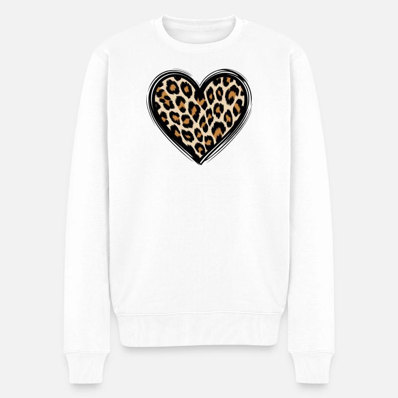 Leopard Herzmuster mit Animal-Print - Männer Premium Bio Pullover - Weiß