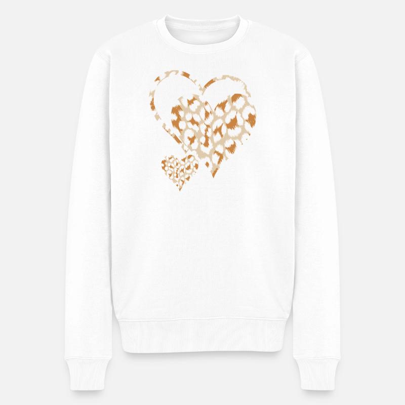 Leopardenmuster Herz Design - Männer Premium Bio Pullover - Weiß