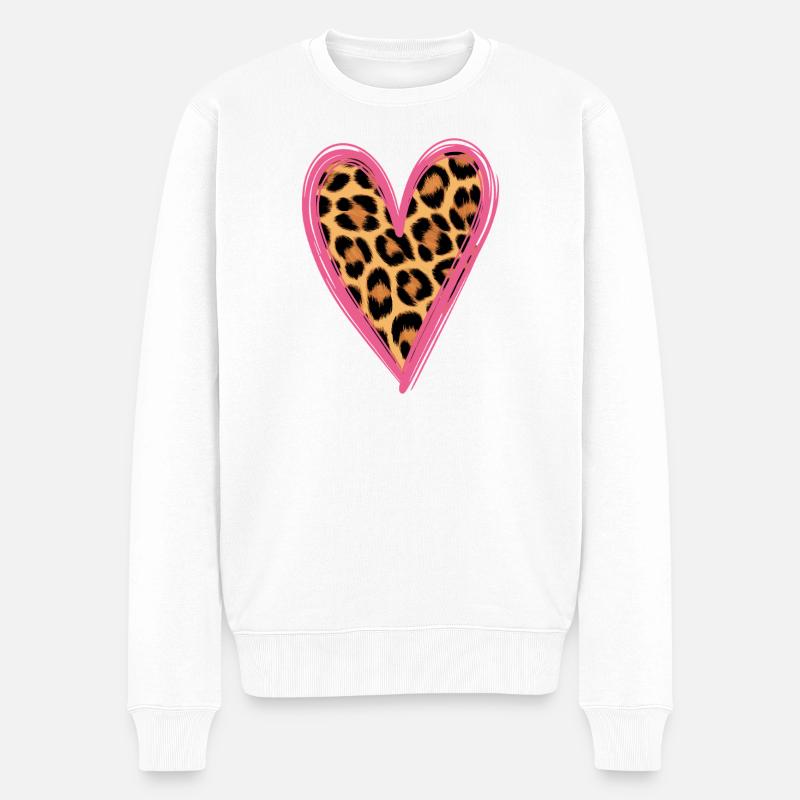Leopard Muster Herz Design - Männer Premium Bio Pullover - Weiß