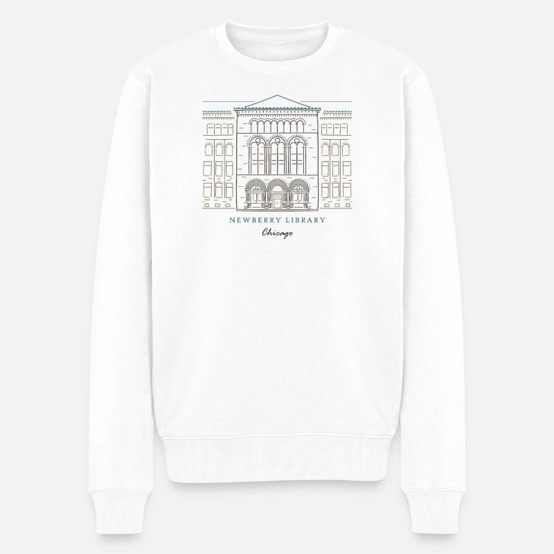 Historisches Bibliotheksgebäude Chicago - Männer Premium Bio Pullover - Weiß