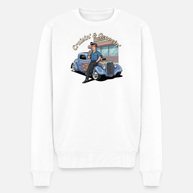 Retro Drive-In Rockabilly Design - Männer Premium Bio Pullover - Weiß