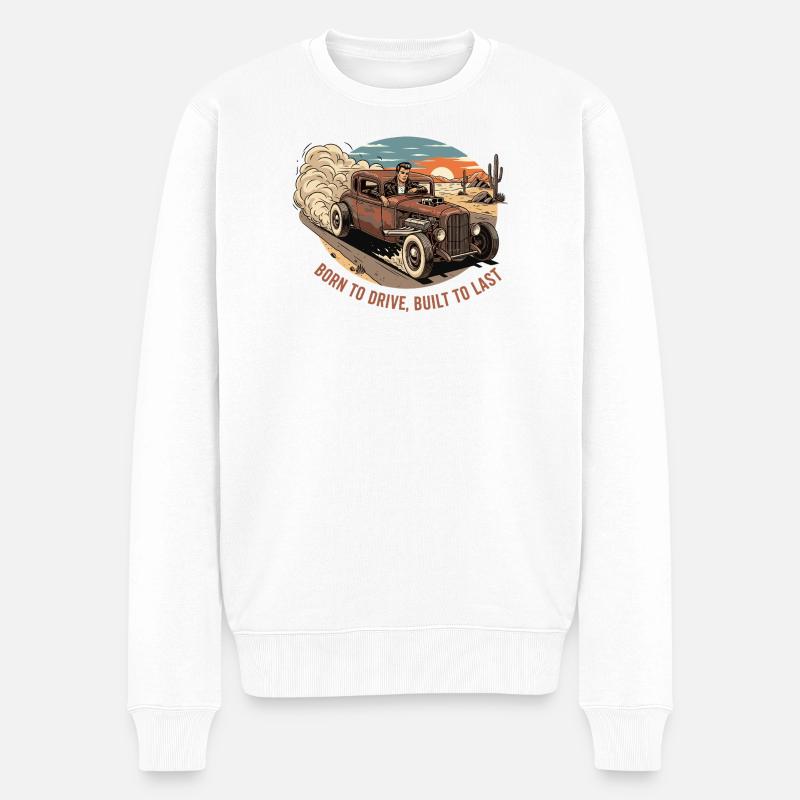 Retro Hot Rod Abenteuer - Männer Premium Bio Pullover - Weiß