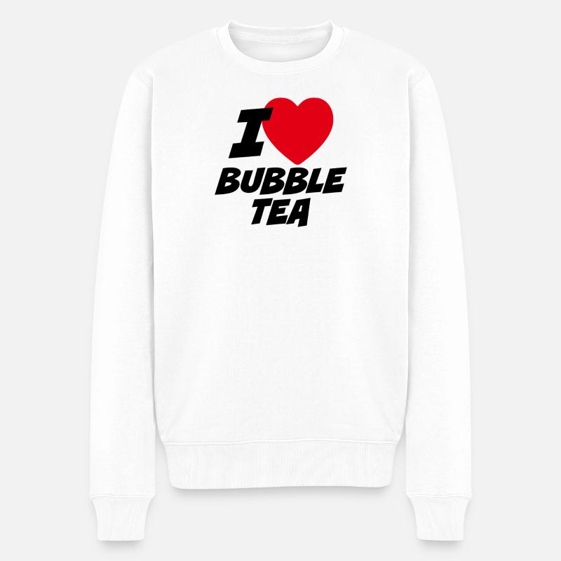 Ich liebe Bubble Tea - Männer Premium Bio Pullover - Weiß