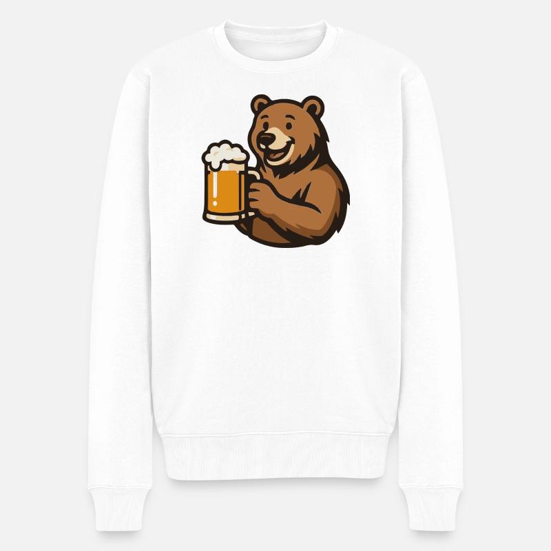 Bär mit Bierglas Illustration - Männer Premium Bio Pullover - Weiß