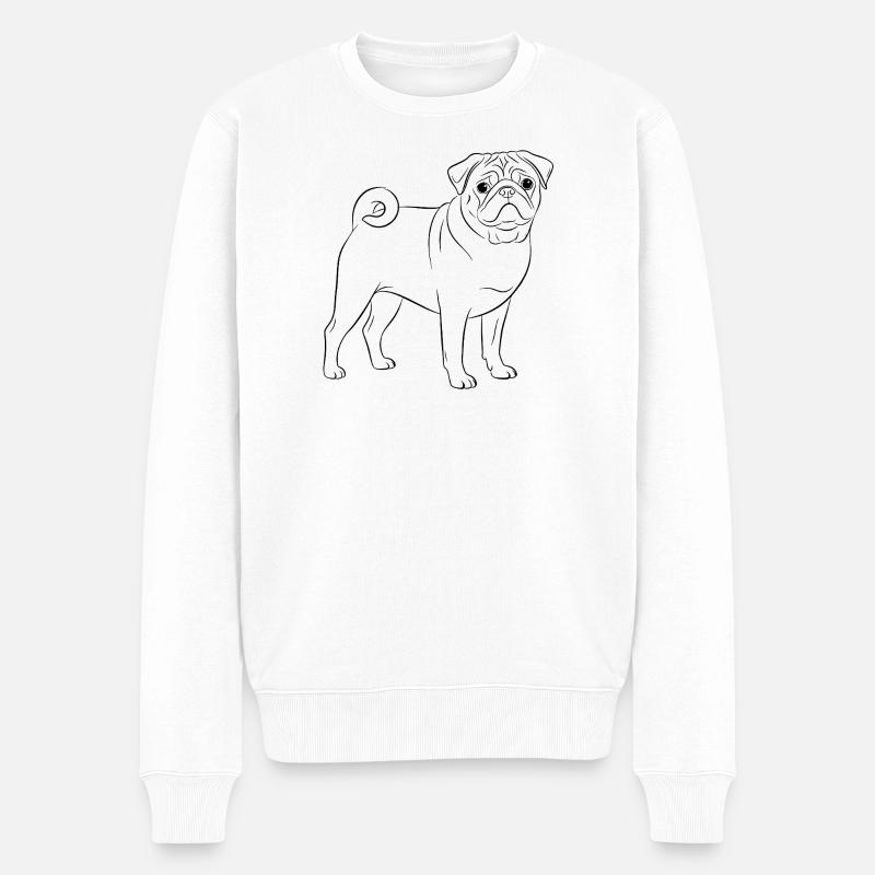 Mops Line Art Hundemotiv - Männer Premium Bio Pullover - Weiß