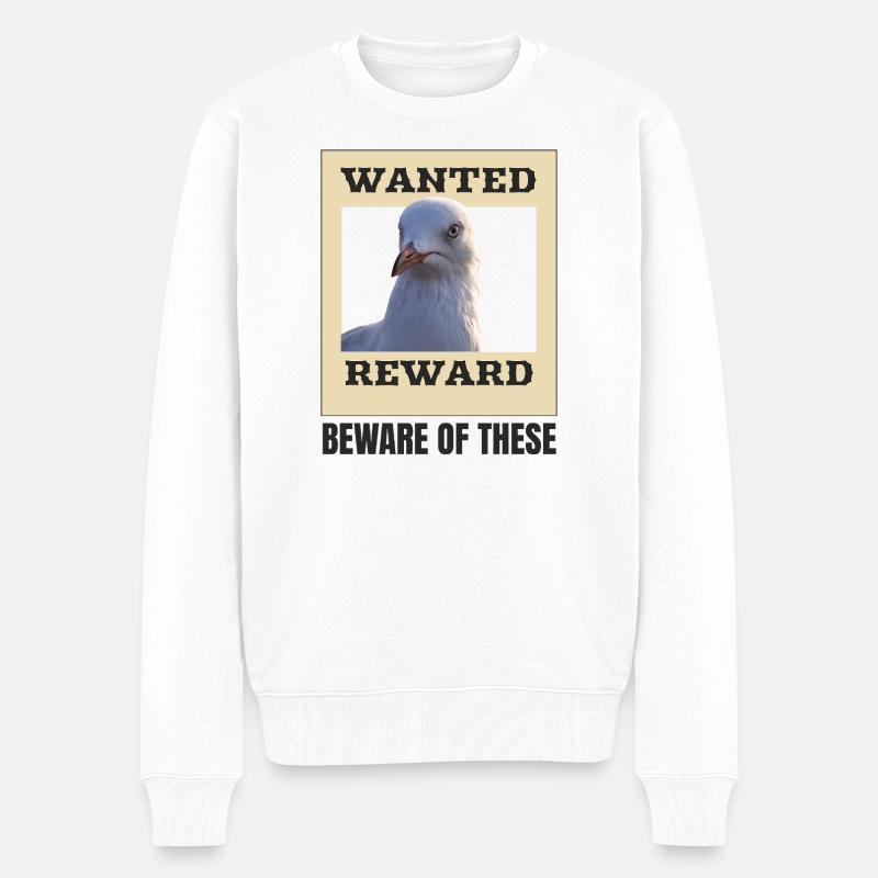 Humorvolles Möwe-Fahndungsposter - Männer Premium Bio Pullover - Weiß