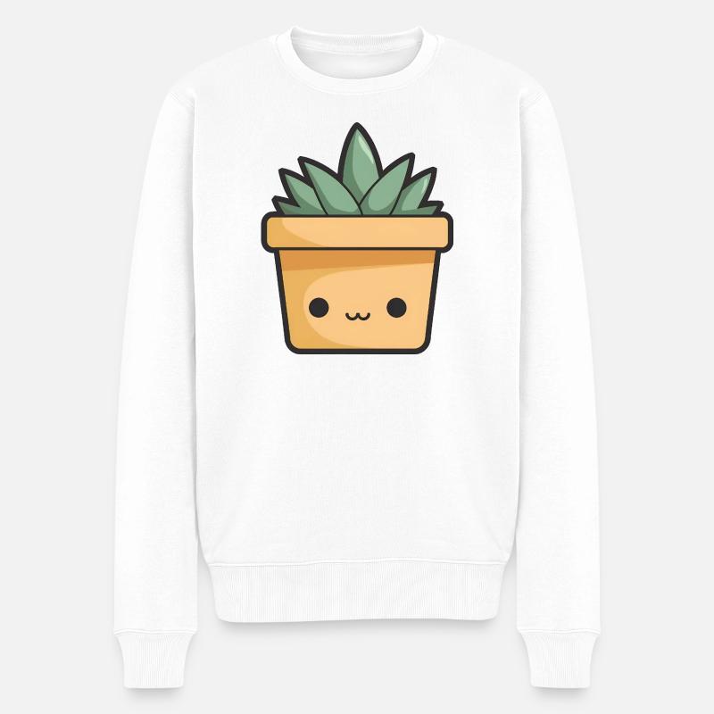 Kawaii Blumentopf - Männer Premium Bio Pullover - Weiß