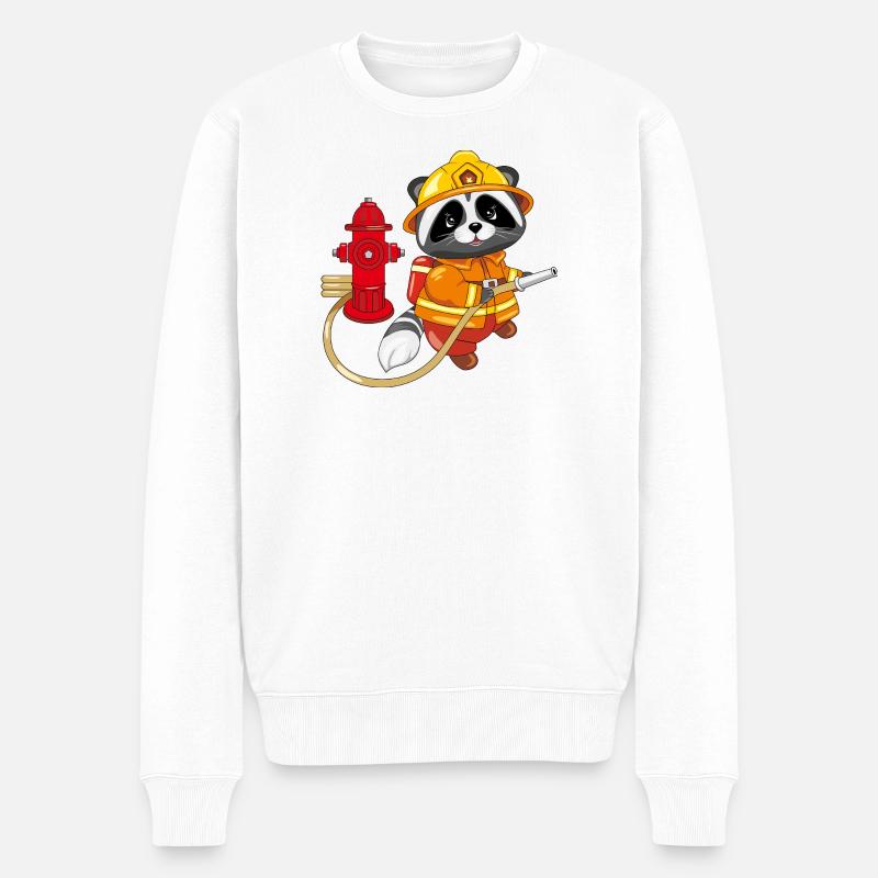 Niedlicher Waschbär-Feuerwehrmann mit Hydrant - Männer Premium Bio Pullover - Weiß