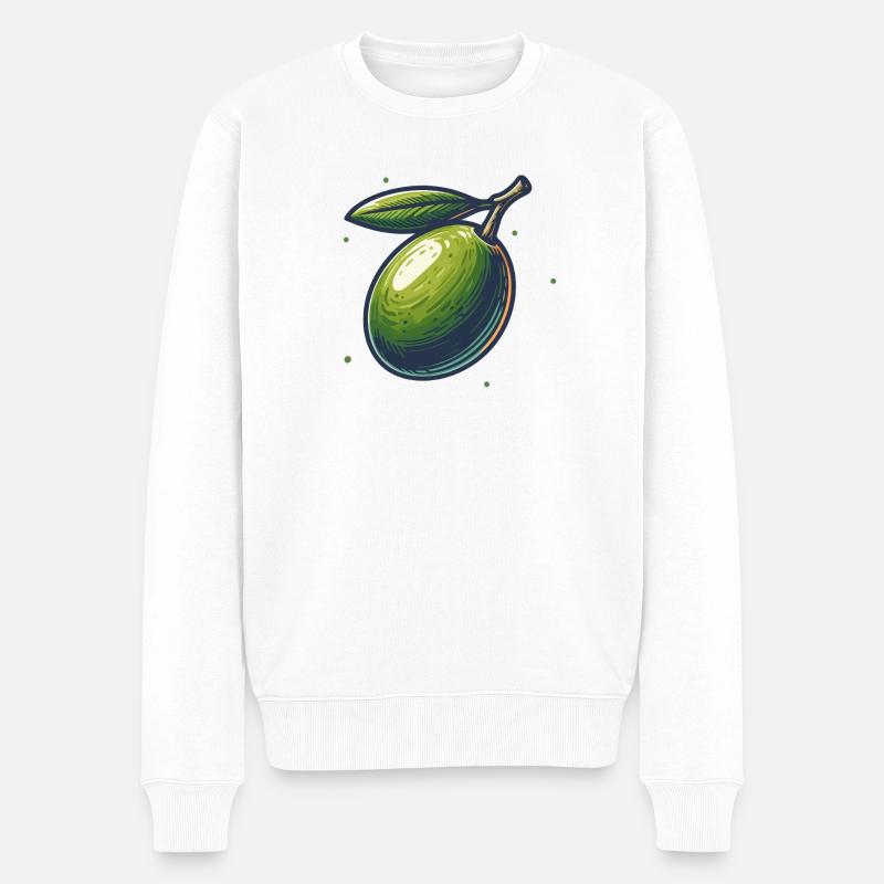 Illustration de Olive Verte Naturelle - Pull Premium bio Homme - blanc