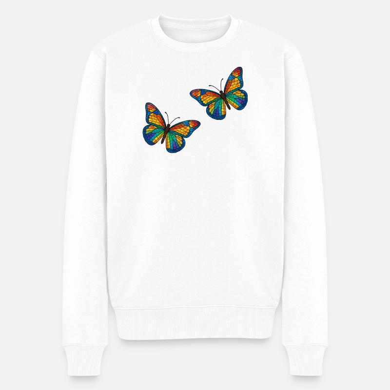 Bunte Mosaikschmetterlinge Design - Männer Premium Bio Pullover - Weiß