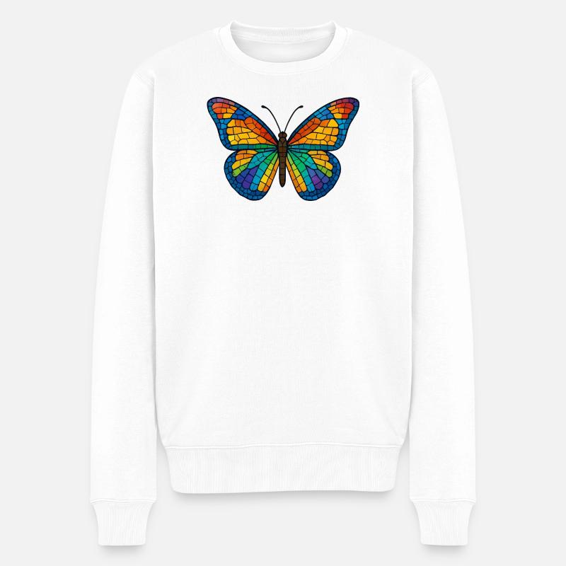 Bunter Mosaik-Schmetterling - Männer Premium Bio Pullover - Weiß