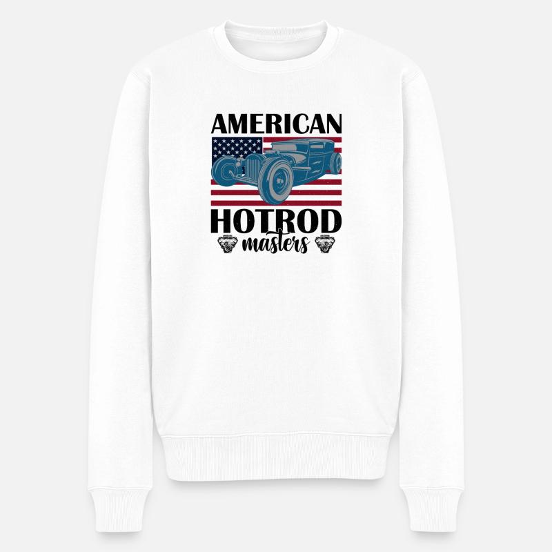 Amerikanisches Oldtimer mit Flaggenhintergrund - Männer Premium Bio Pullover - Weiß
