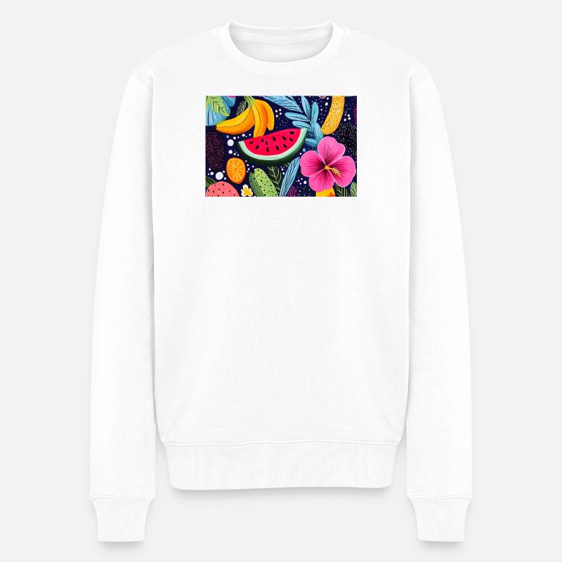 Bunte tropische Früchte - Männer Premium Bio Pullover - Weiß
