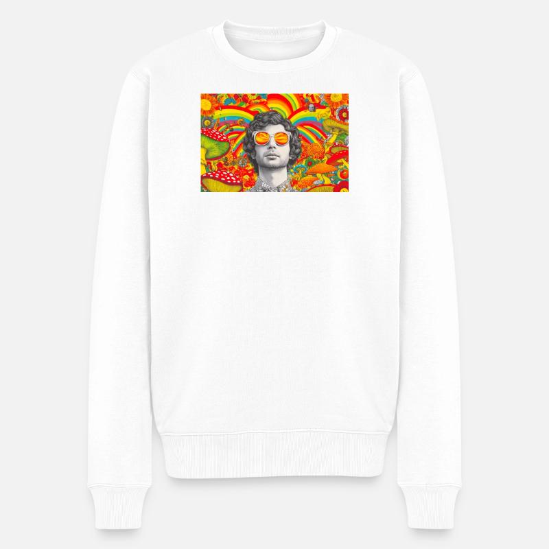 Psychedelisches Porträt mit lebendigen Pilzen - Männer Premium Bio Pullover - Weiß