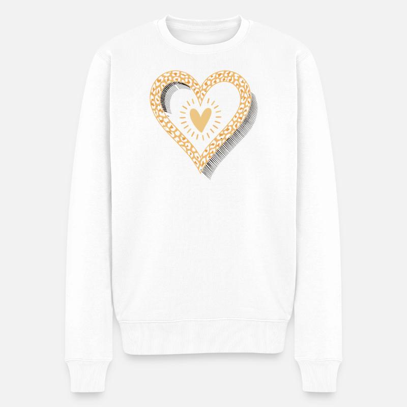 Leopard Print Herz - Männer Premium Bio Pullover - Weiß