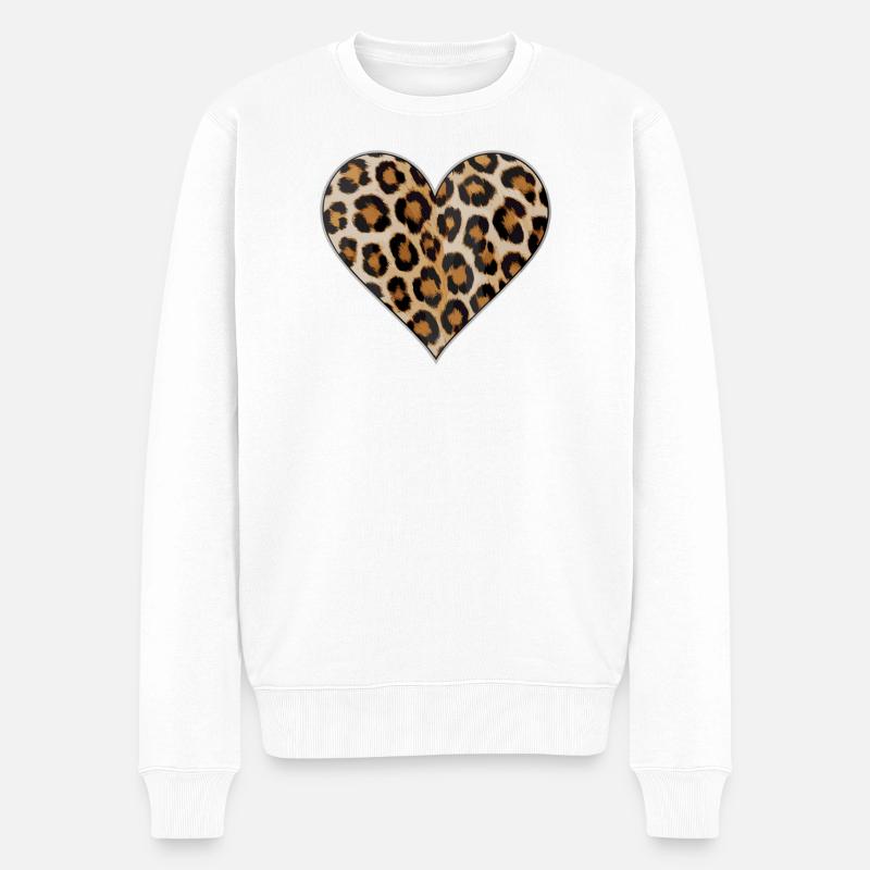 Leopardprint Herz Muster - Männer Premium Bio Pullover - Weiß