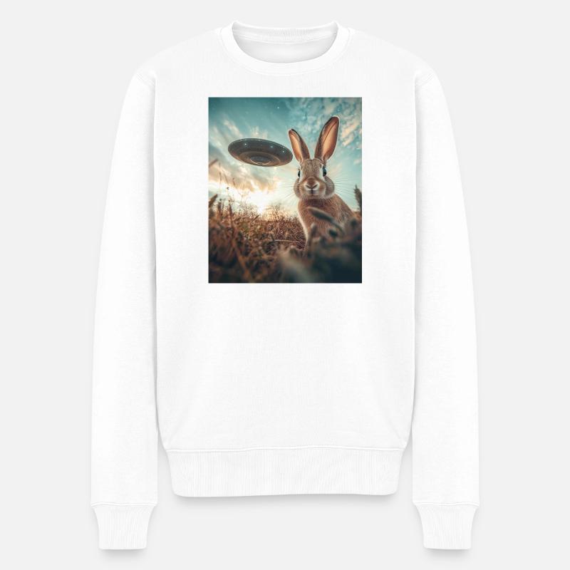 Selfie de lapin avec OVNI - Pull Premium bio Homme - blanc
