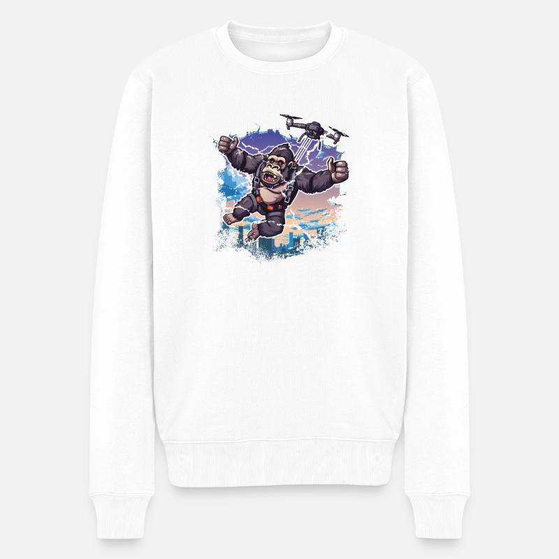 Gorille Drone Enfants Drôle - Pull Premium bio Homme - blanc