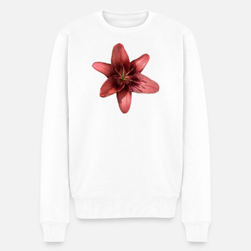 Elegantes rosa Lilienblüten-Design - Männer Premium Bio Pullover - Weiß
