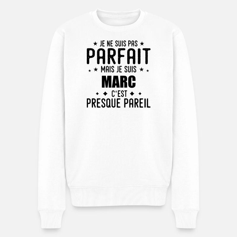 Marc: authentisch, unvollkommen, oben, perfekt - Männer Premium Bio Pullover - Weiß