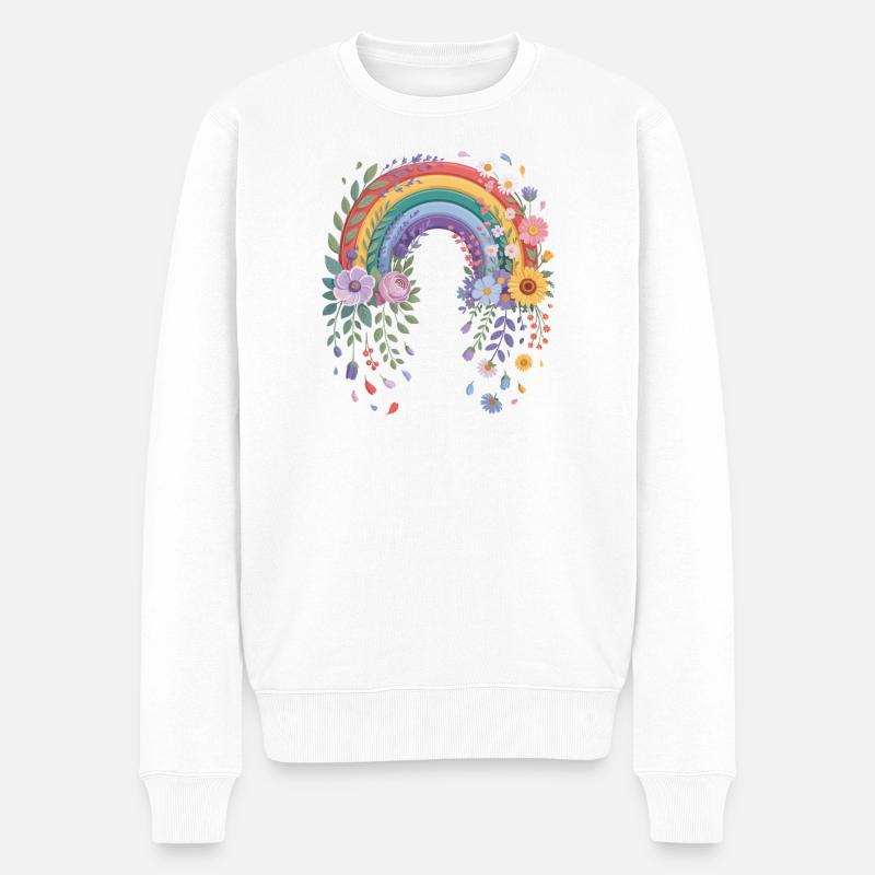 Arc-en-ciel ludique avec des fleurs - Pull Premium bio Homme - blanc
