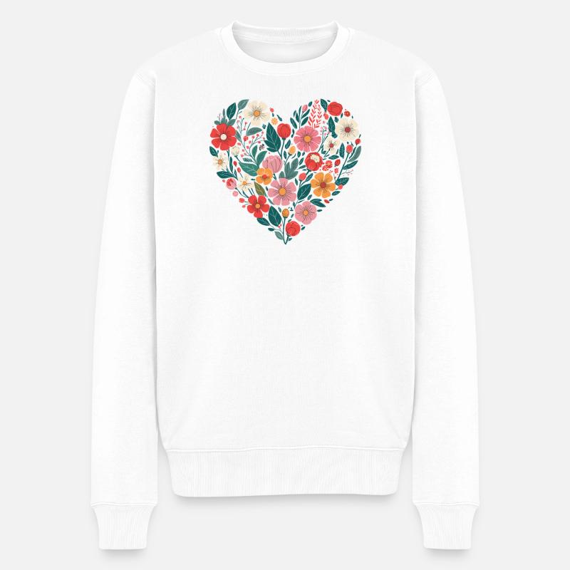 Blumenherz Design - Männer Premium Bio Pullover - Weiß