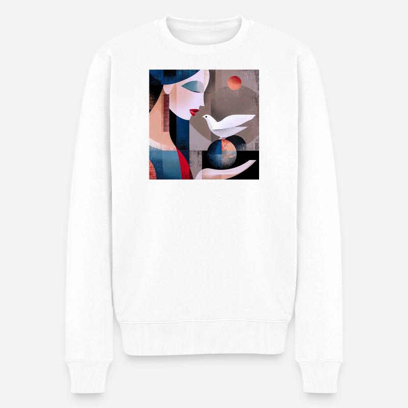 Portrait abstrait avec colombe et sphères colorées - Pull Premium bio Homme - blanc