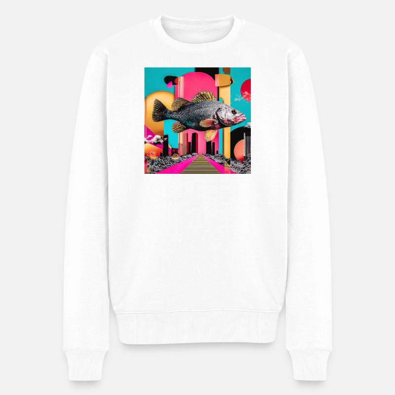 Poisson flottant, collage créatif - Pull Premium bio Homme - blanc