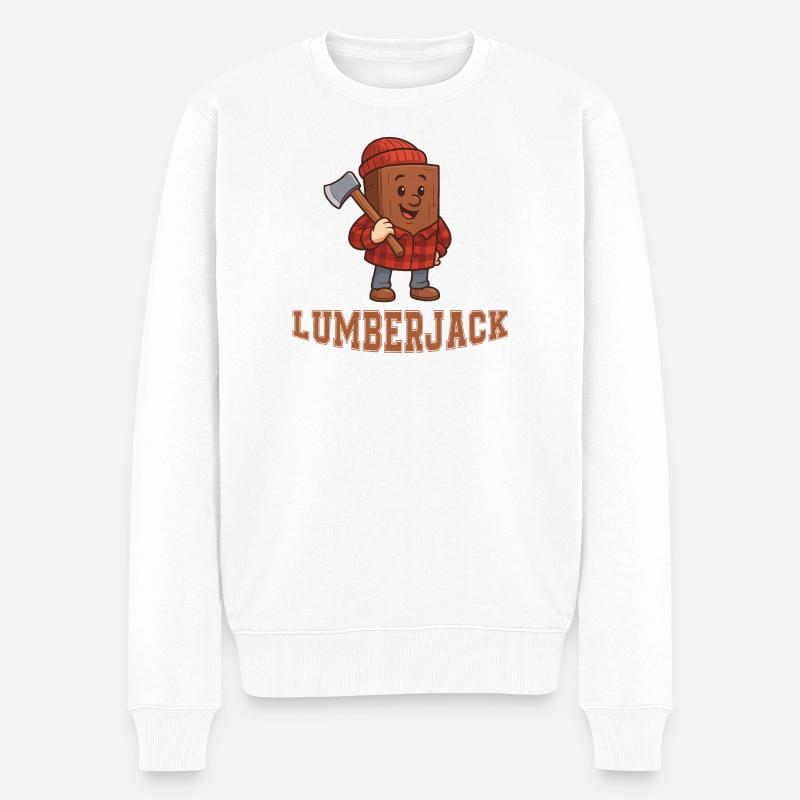 Lumberjack Cartoon Illustration - Männer Premium Bio Pullover - Weiß
